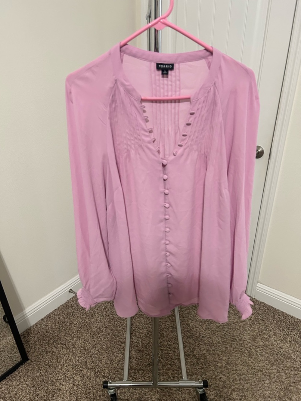 torrid Light Pink Button-Front Pintuck Blouse